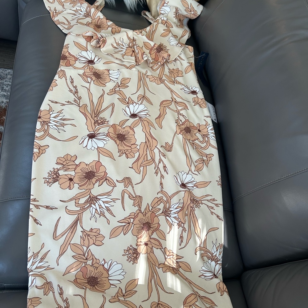 RACHEL Rachel Roy Cream and Brown Floral Midi Dress